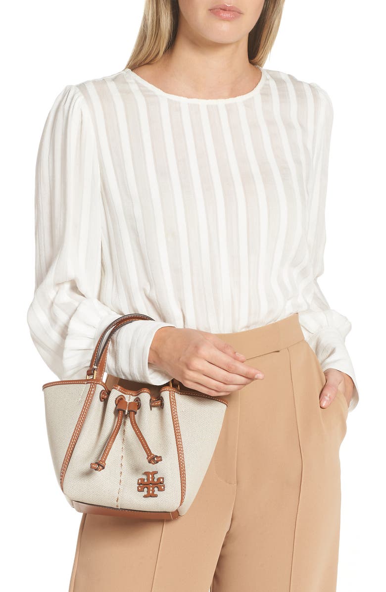 Tory Burch McGraw Mini Canvas Drawstring Satchel, Alternate, color,