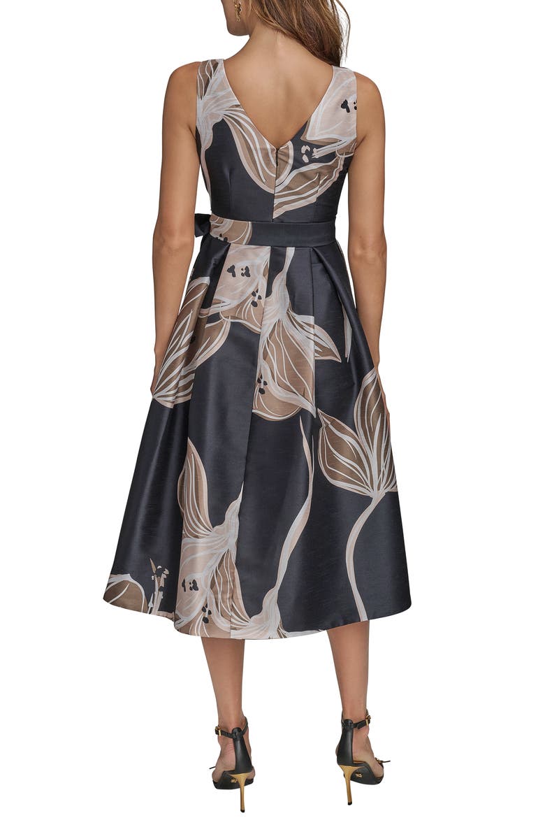 Faux Wrap Tie Waist Cocktail Dress, Alternate, color, BLACK/FAWN MULTI