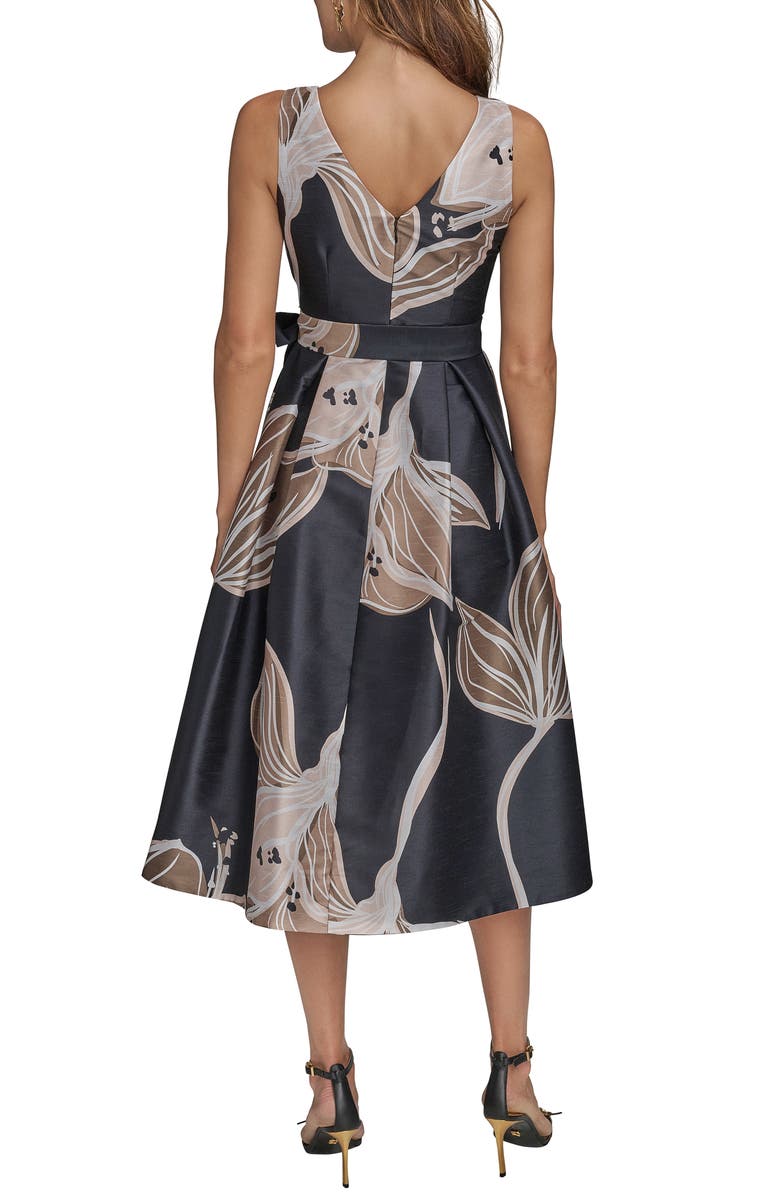 Donna Karan New York Faux Wrap Tie Waist Cocktail Dress, Alternate, color, Black/Fawn Multi