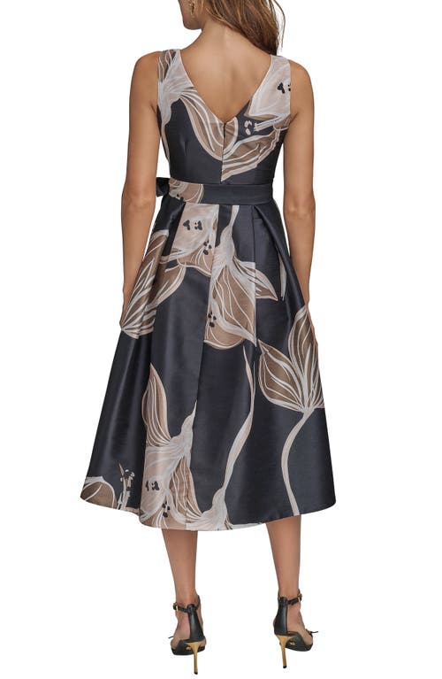 Donna Karan New York Faux Wrap Tie Waist Cocktail Dress In Black/fawn Multi