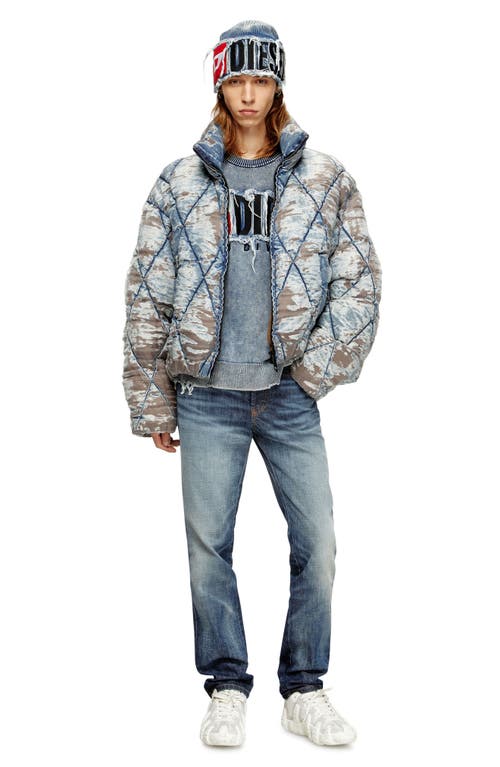 Diesel ® W-kons Distressed Denim Quilted Jacket In Brown