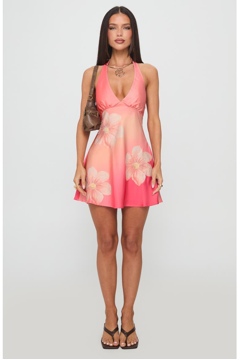 Laleisa Floral Beaded Halter Minidress, Alternate, color, MULTI