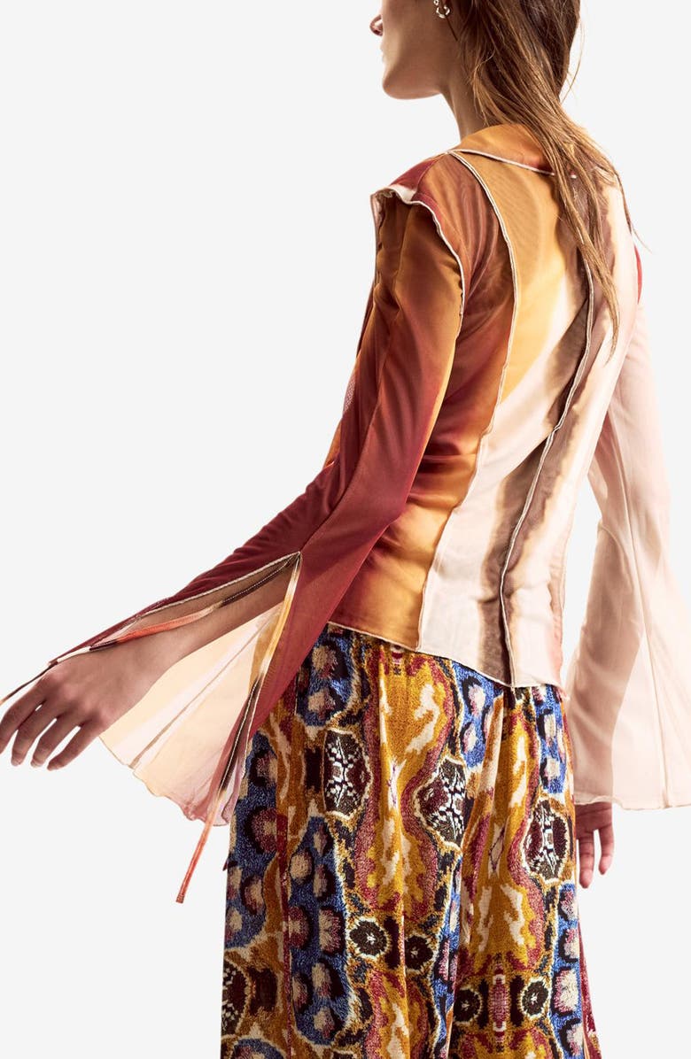 Desigual Stripe Mesh Button-Up Shirt, Alternate, color, Off White