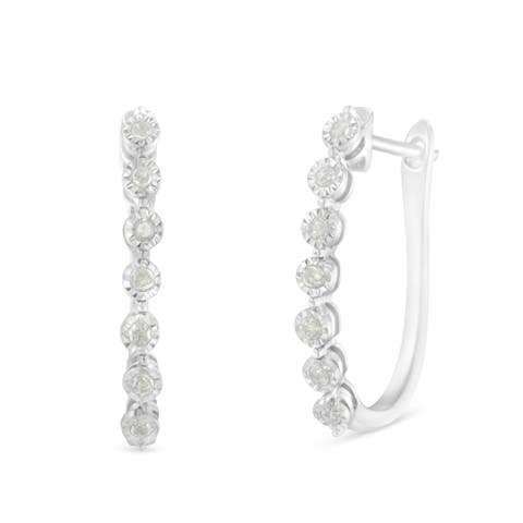 Silver 1/2 Ct Miracle-Set Diamond 7 Stone Hoop Earrings