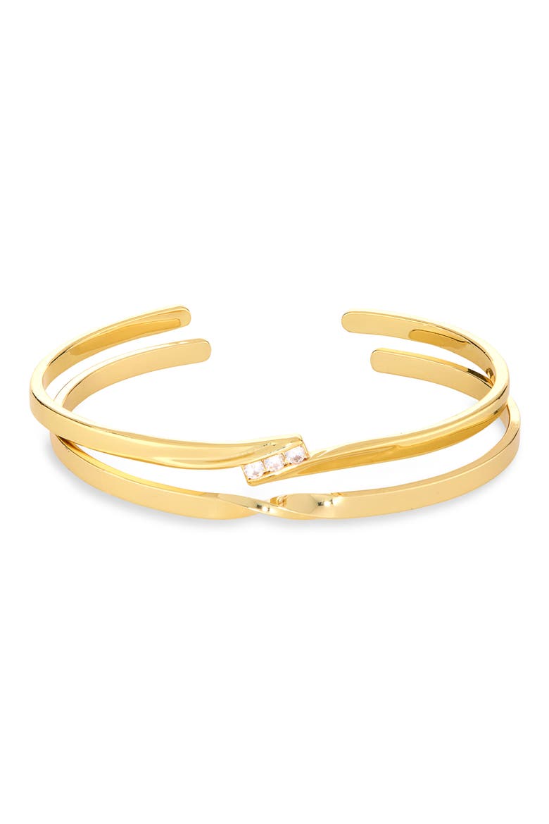 2-Pack Cubic Zirconia & Twist Cuff Bracelets, Main, color, CLEAR- GOLD
