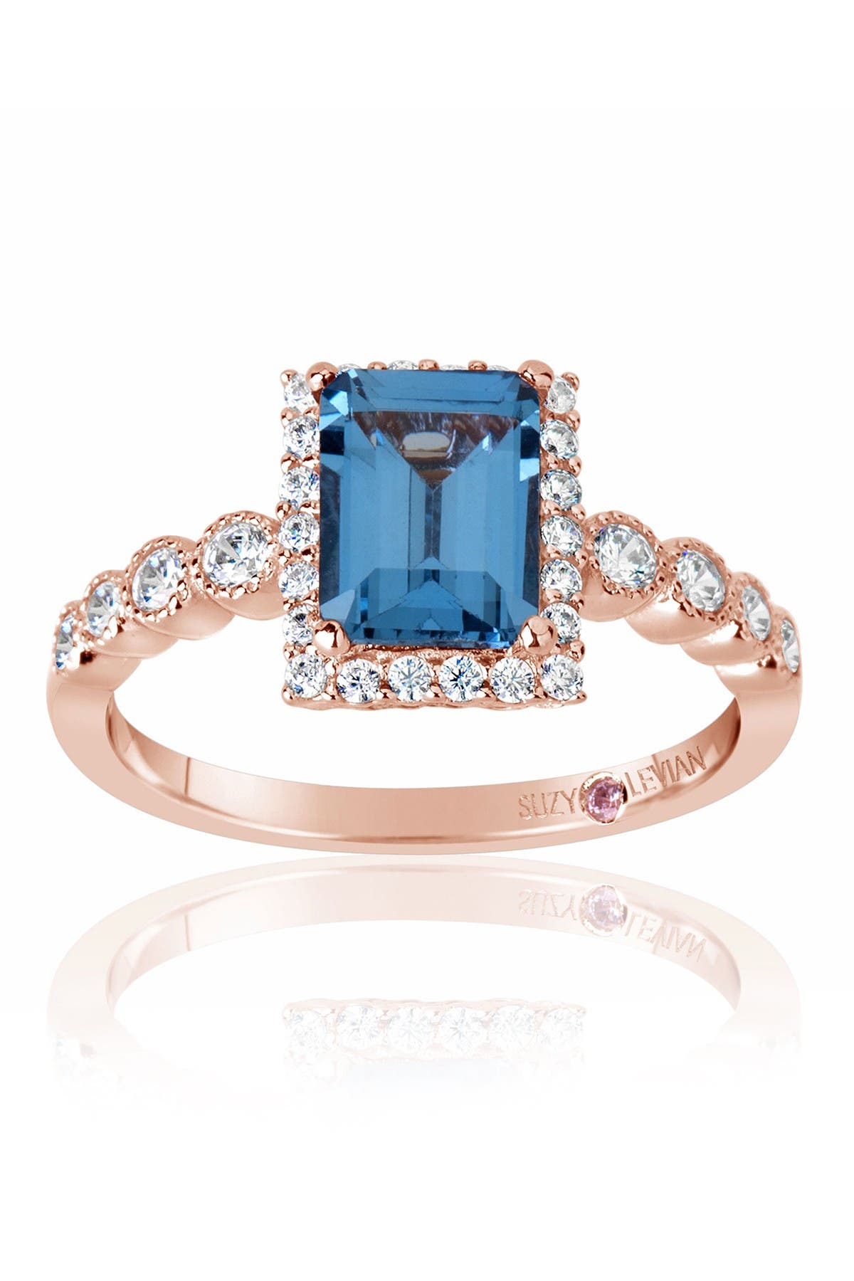 SUZY LEVIAN Emerald Cut Cubic Zirconia Halo Ring