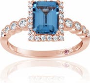 SUZY LEVIAN Emerald Cut Cubic Zirconia Halo Ring