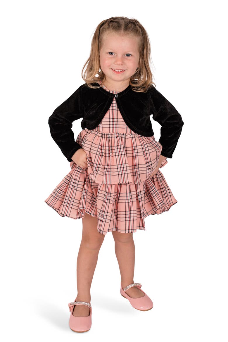 Kids' Check Print Sleeveless Tiered Party Dress, Alternate, color, PINK MULTI