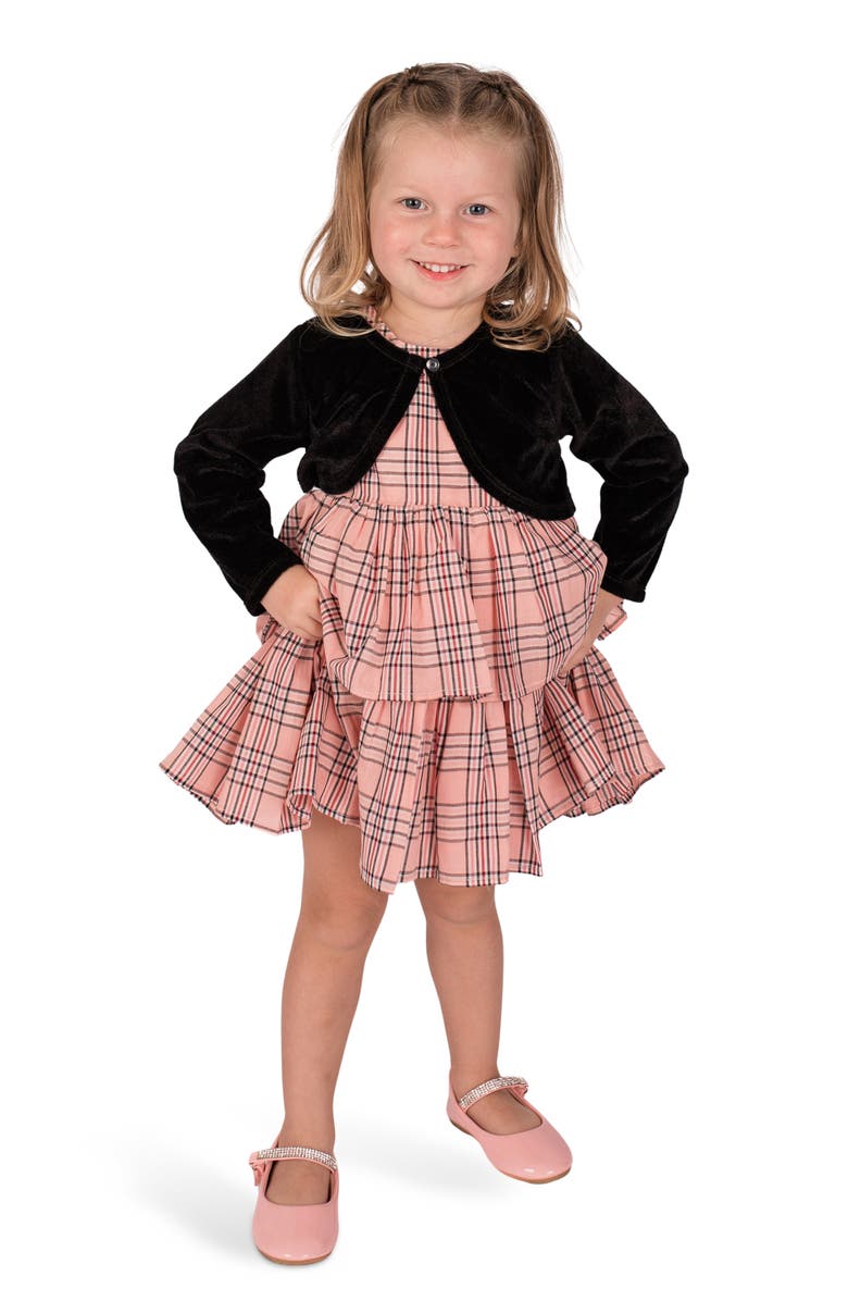 Popatu Kids' Check Print Sleeveless Tiered Party Dress, Alternate, color, Pink Multi