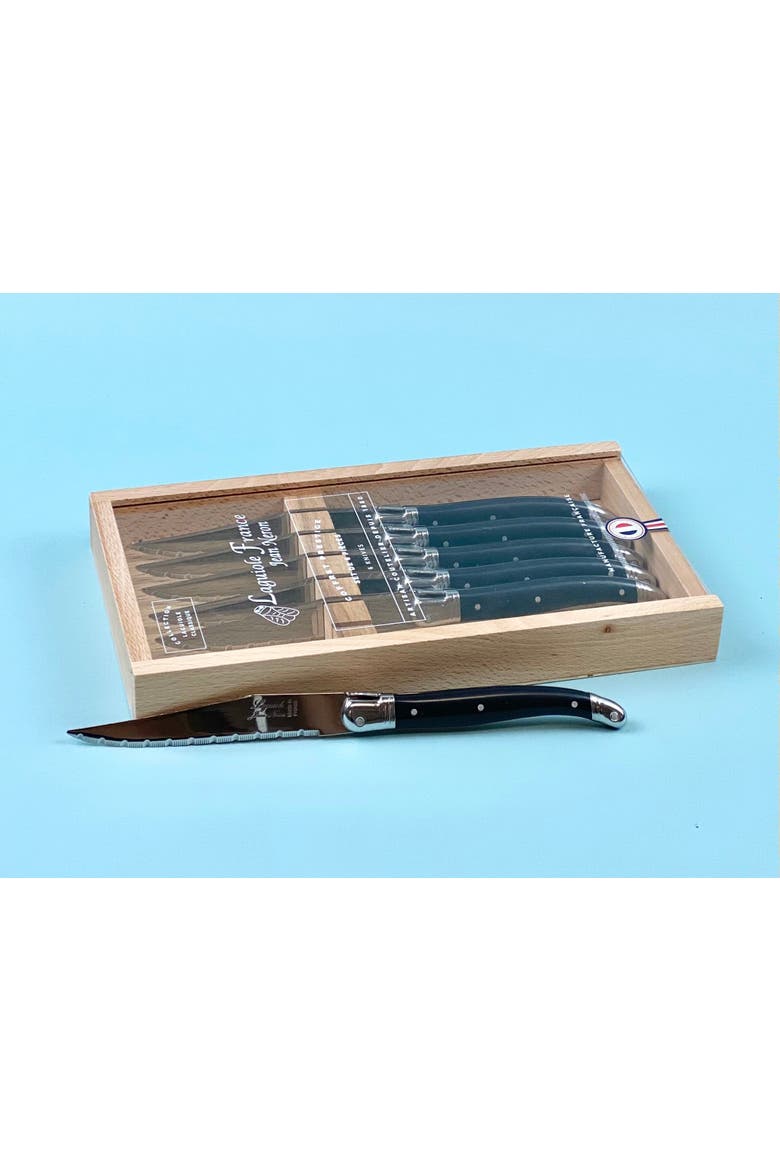 6 Piece Steak Knife Set in Wood Box with Acrylic Lid, Alternate, color, Black