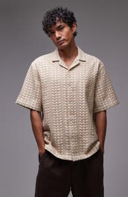 Topman Basket Weave Textured Cotton Camp Shirt
