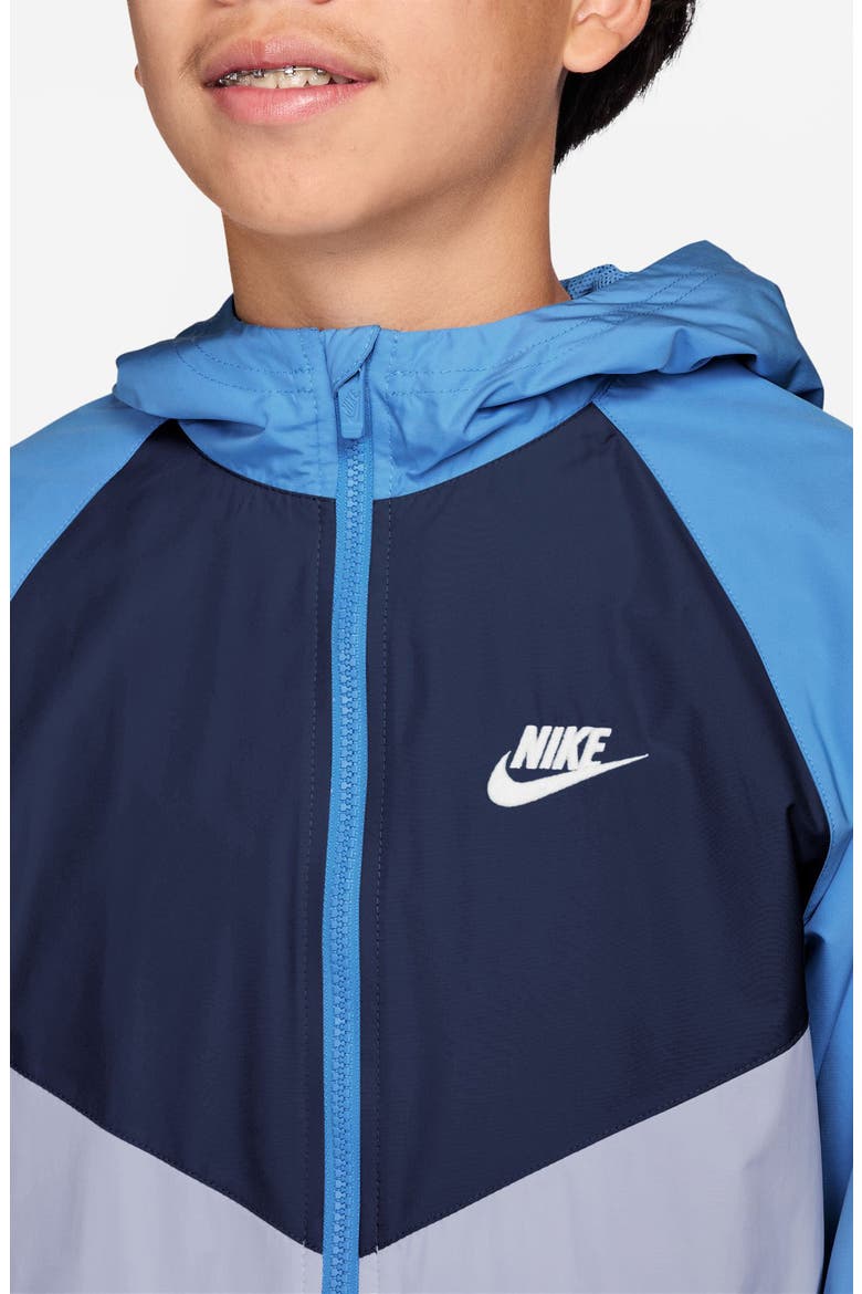 Kids' Windrunner Water Repellent Hooded Zip-Up Jacket, Alternate, color, UNIVERSITY BLUE/ GHOST/ WHITE