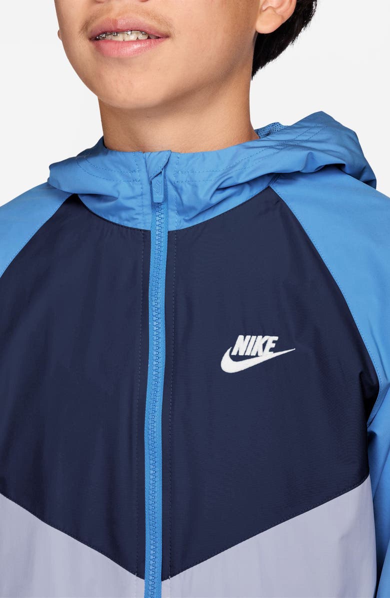 Nike Kids' Windrunner Water Repellent Hooded Zip-Up Jacket, Alternate, color, University Blue/ Ghost/ White