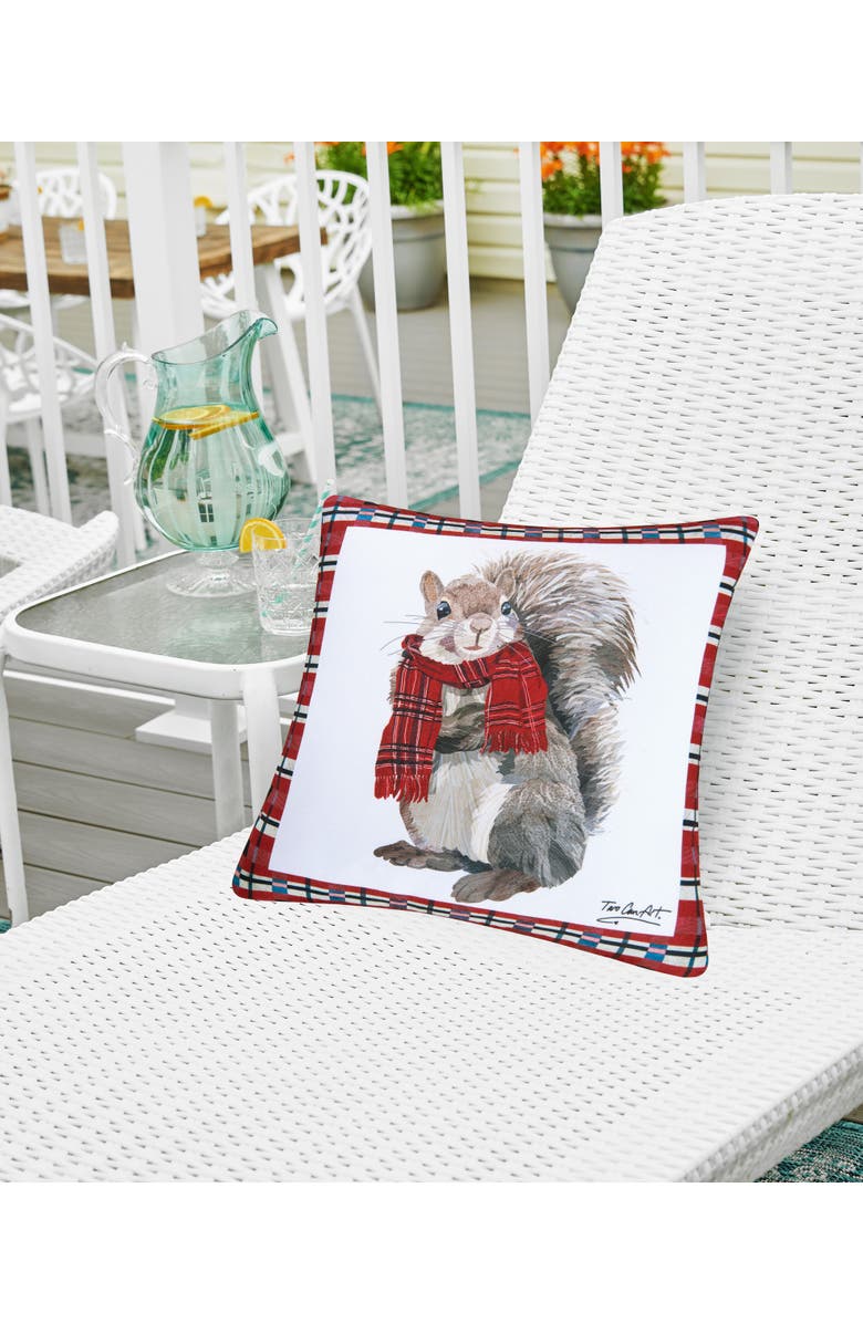 C&F Home Christmas Squirrel Wearing Scarf Plaid Indoor/Outdoor Accent Throw Pillow 18" x 18", Alternate, color, Red