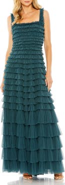 Mac Duggal Ruffled Textured Sleeveless Mesh Gown