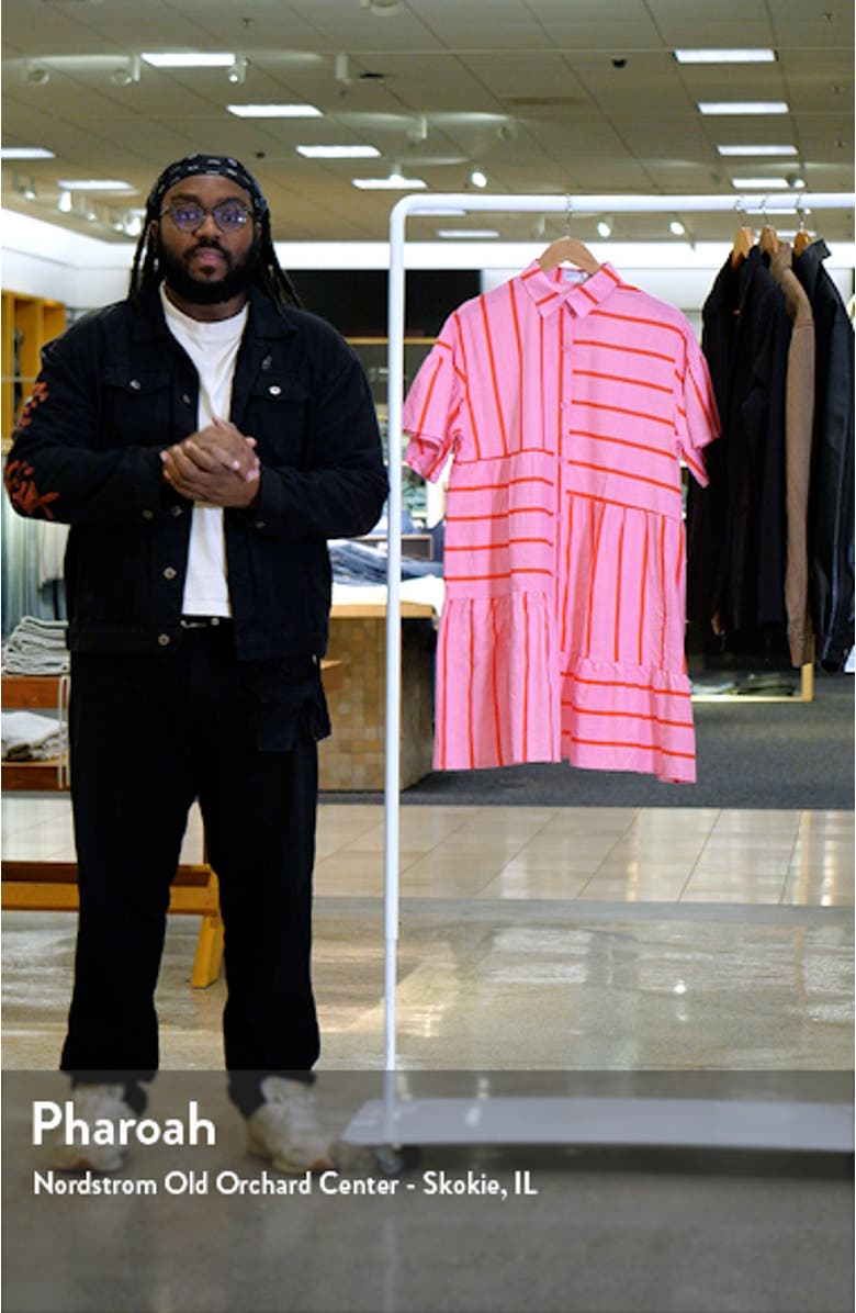 Peachy Stripe Cotton Trapeze Minidress, sales video thumbnail