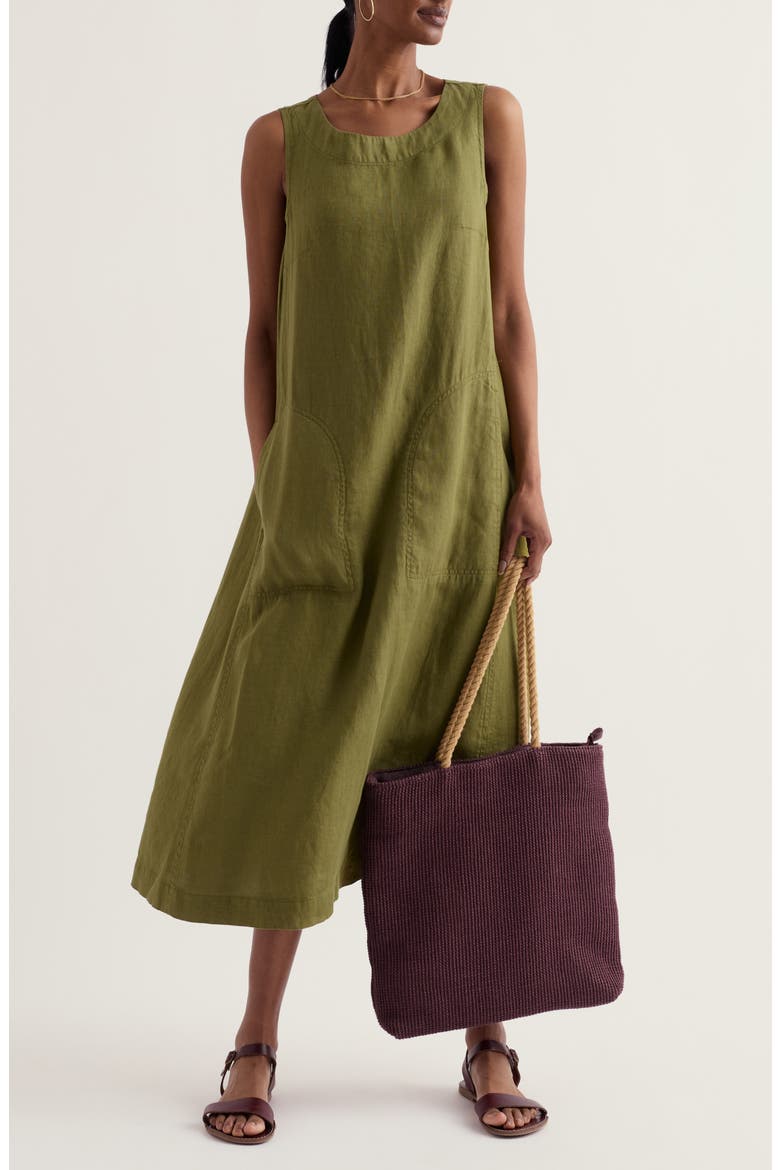 Cresting Waves Sleeveless Linen A-Line Dress, Main, color, CREEK