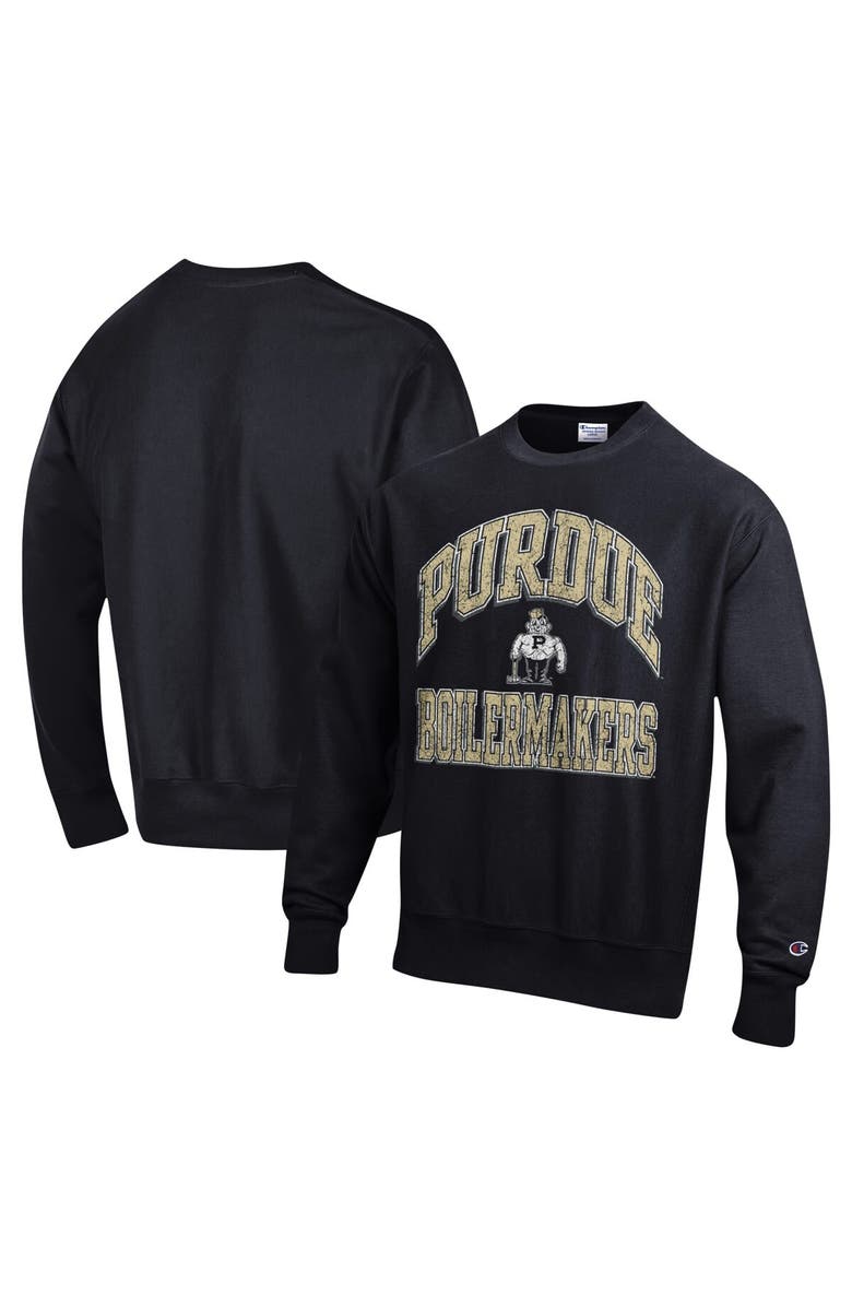 Champion Men's Champion Black Purdue Boilermakers Vault Late Night Reverse Weave Pullover Sweatshirt, Main, color, Black