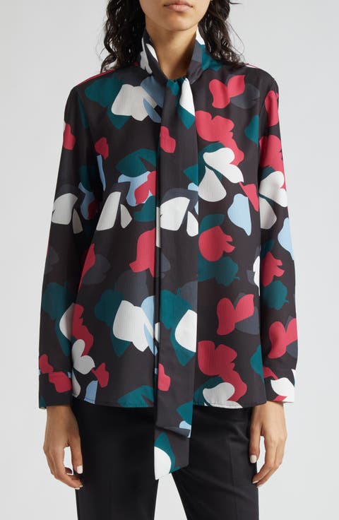 Floral Tie Neck Crepe Shirt