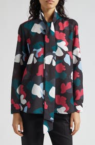 Emporio Armani Floral Tie Neck Crepe Shirt