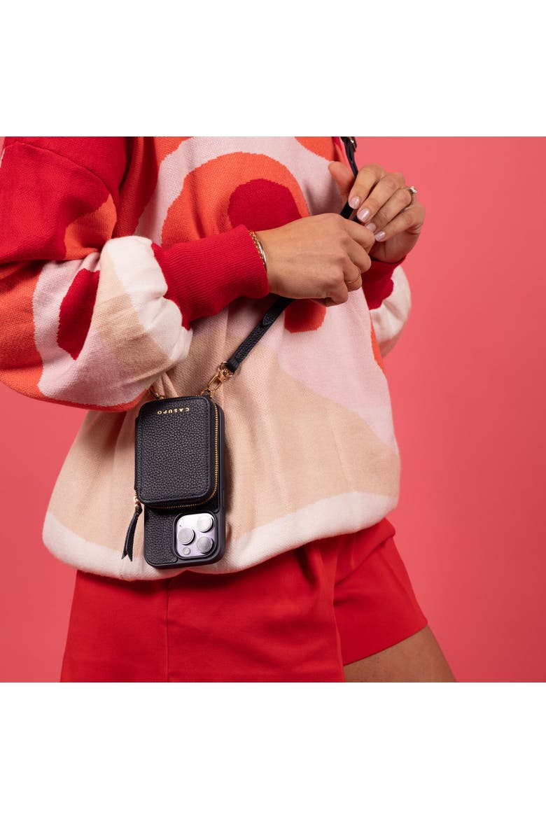 Leather iPhone Case with wallet and crossbody strap, Alternate, color, Black