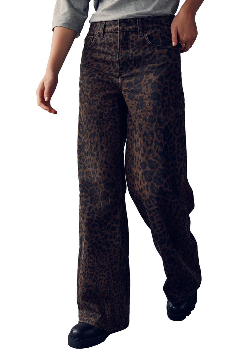 Animal Print High Waist Wide Leg Jeans, Main, color, BROWN MULTI
