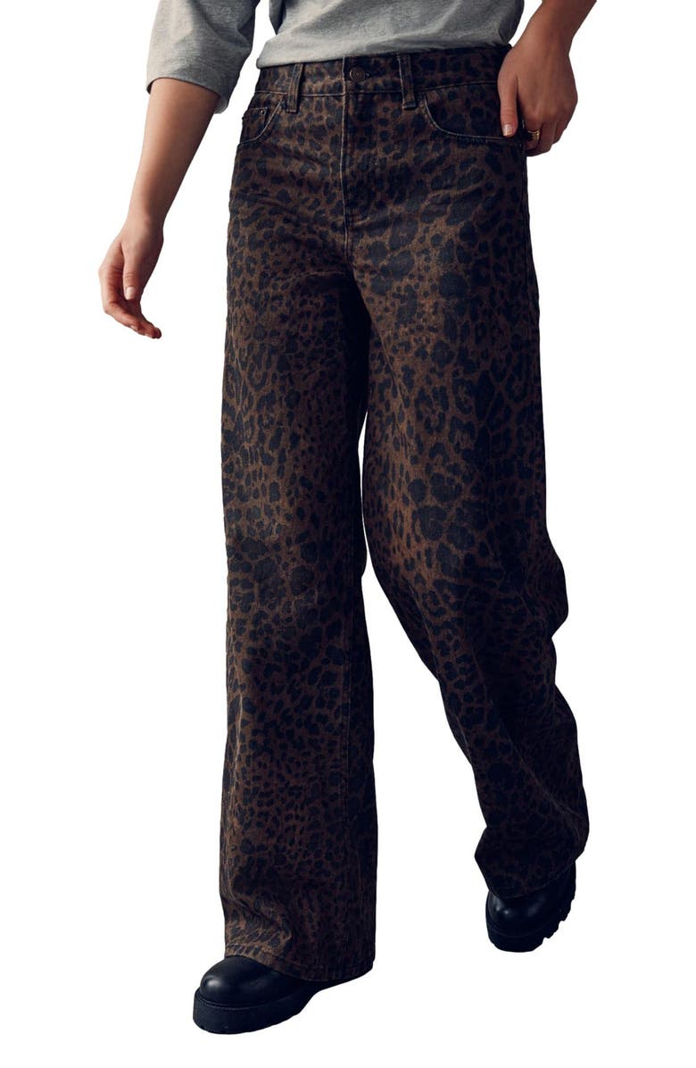 NEXT Animal Print High Waist Wide Leg Jeans, Main, color, Brown Multi