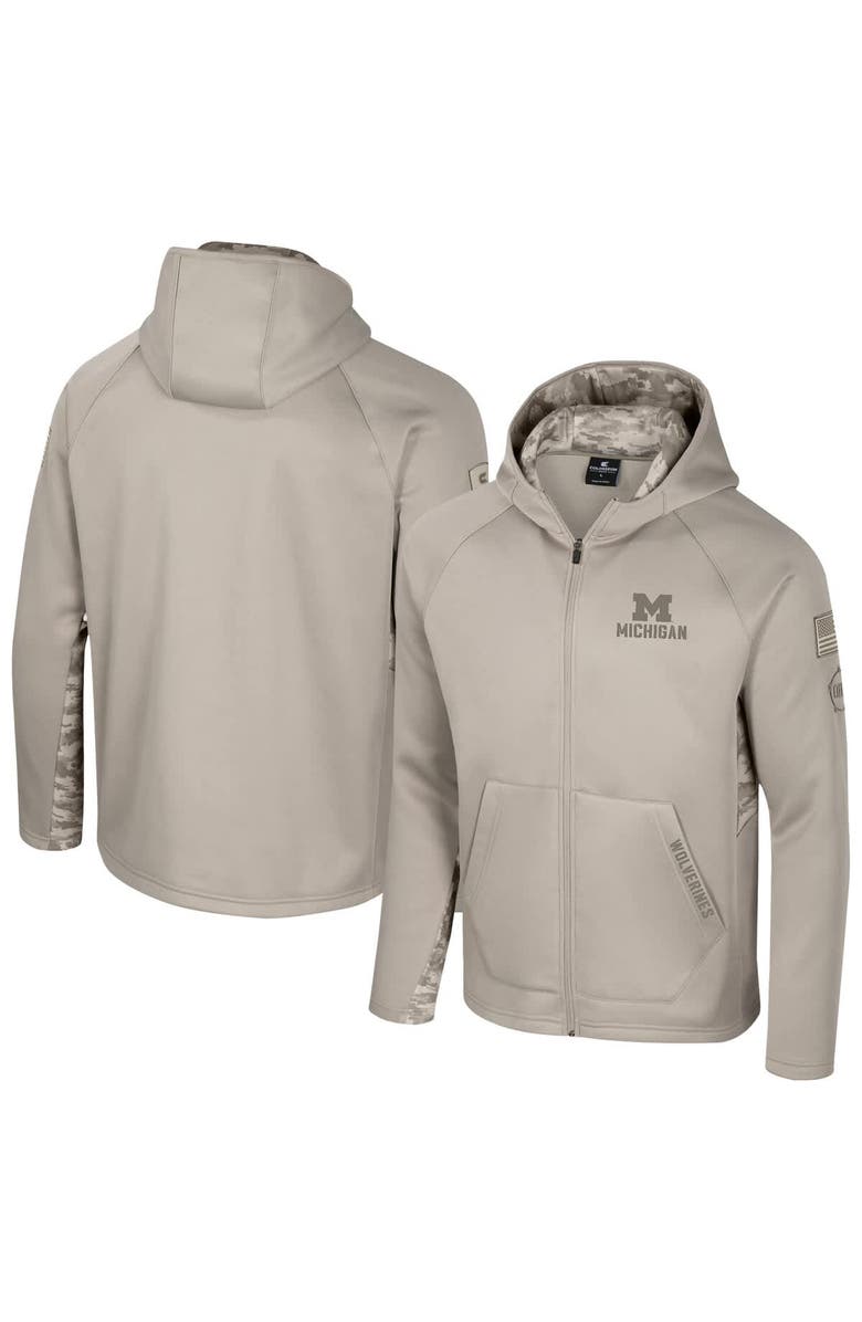 COLOSSEUM Men's Colosseum Oatmeal Michigan Wolverines Operation Hat Trick Battalion Full-Zip Hoodie, Main, color, Oatmeal