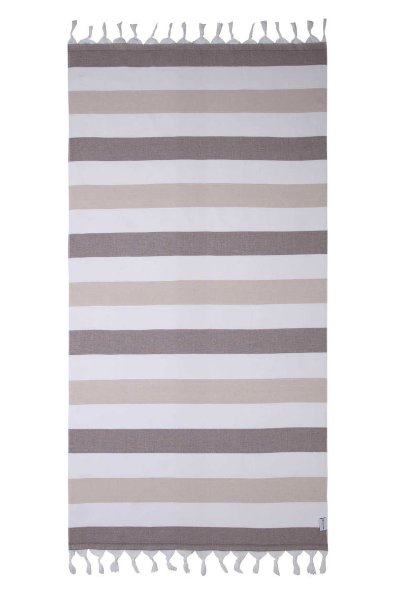 Kapris Striped Organic Turkish Towel with Soft Terry Cloth Back, Main, color, Brown