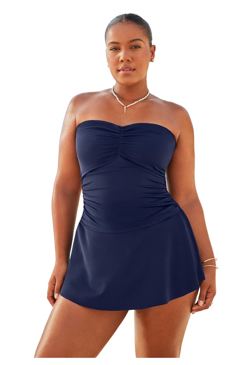 Sweetheart Ruffle Bandeau Swimdress, Main, color, Navy