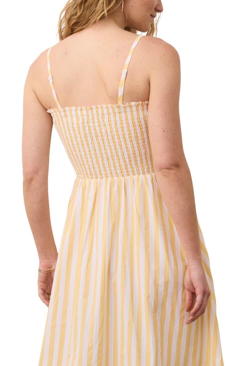 Marine Layer Sutton Stripe Smocked Pima Cotton Maxi Sundress, Alternate, color, Marigold Stripe