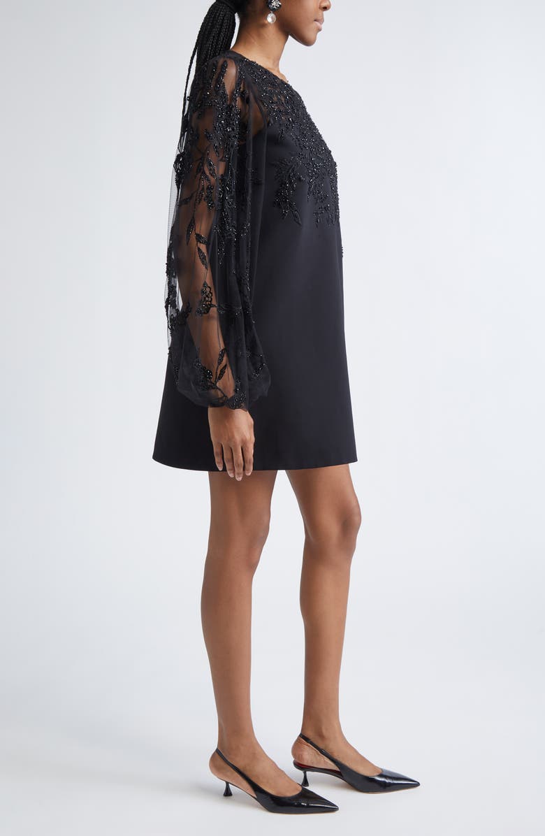 Carolina Herrera Sequin Embroidered Puff Sleeve Cocktail Dress, Alternate, color, Black Multi