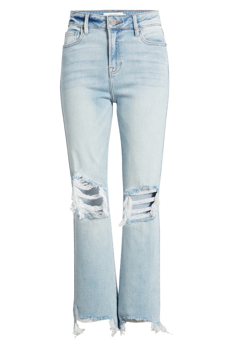 Distressed Chew Hem Straight Leg Jeans, Alternate, color, MEDIUM WASH