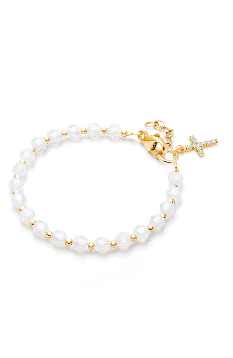 Tiny Blessings 14K Gold Shimmer Crystal with Cross Bracelet, Main, color, 14K Yellow Gold