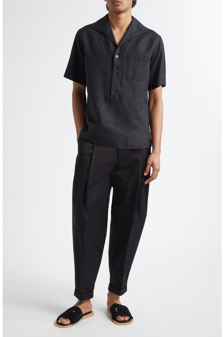 Short Sleeve Linen Shirt, Alternate, color, N0000 BLACK