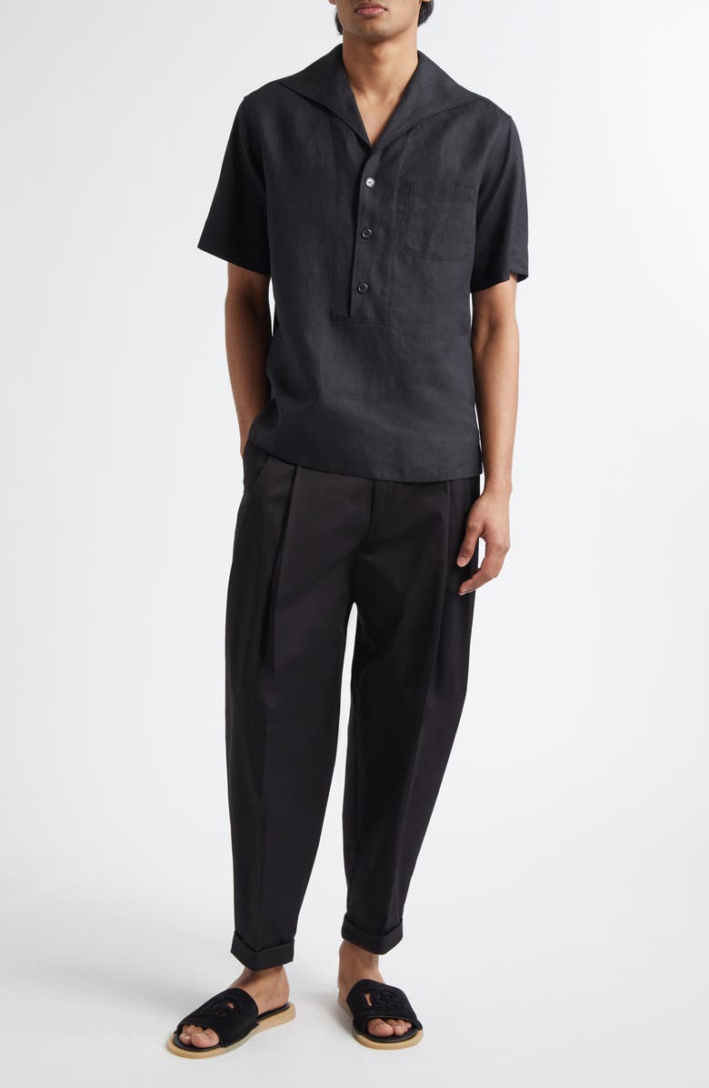 Dolce&Gabbana Short Sleeve Linen Shirt, Alternate, color, N0000 Black