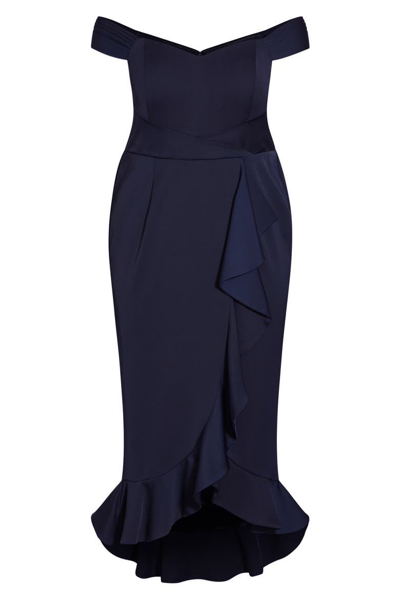 The Hypnotise Faux Wrap Midi Dress, Alternate, color, DARK NAVY