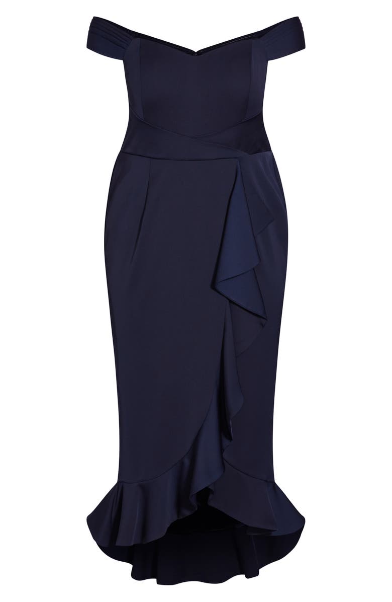City Chic The Hypnotise Faux Wrap Midi Dress, Alternate, color, Dark Navy