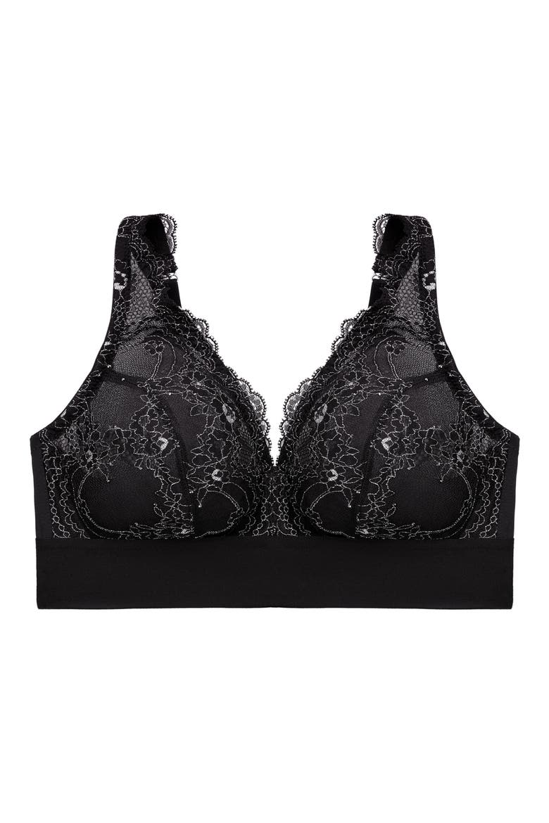 Bramour Lexington Lace Plunge Bralette, Alternate, color, BLACK