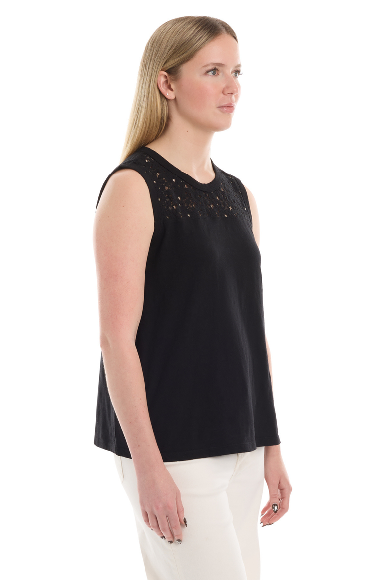 Shell with Lace Yoke Top, Alternate, color, Black