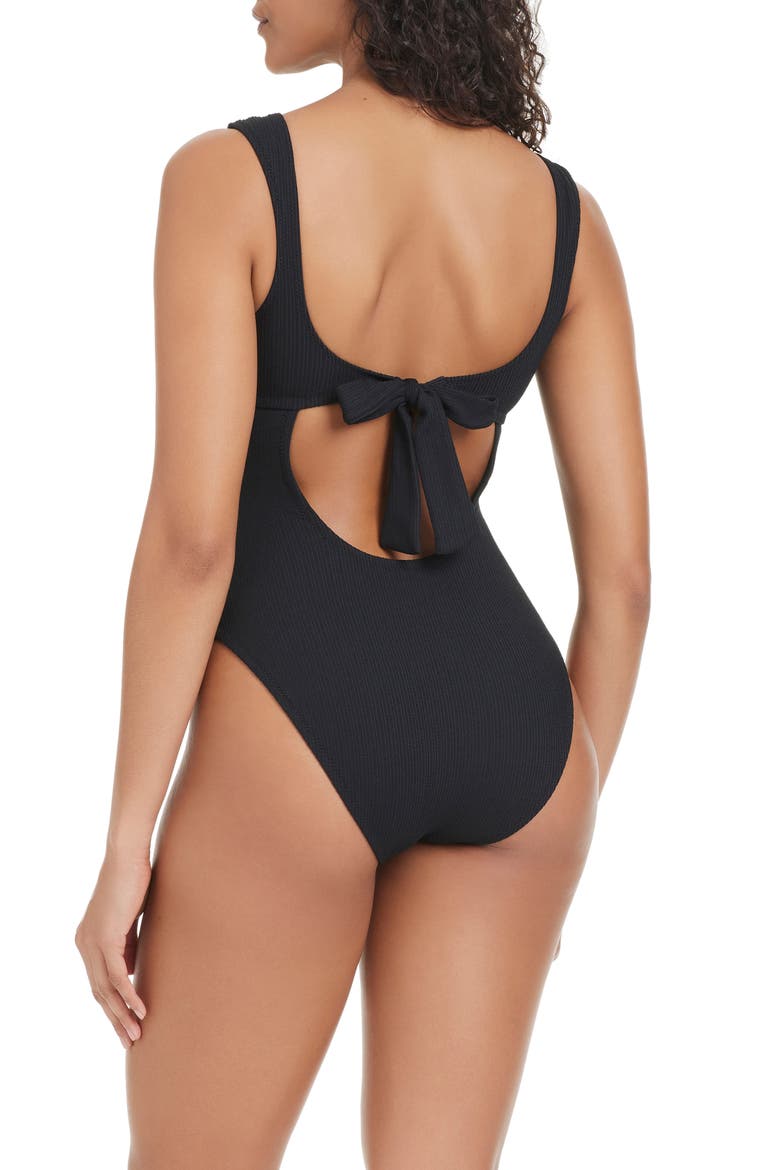 Open Back One-Piece Swimsuit, Alternate, color, BLACK