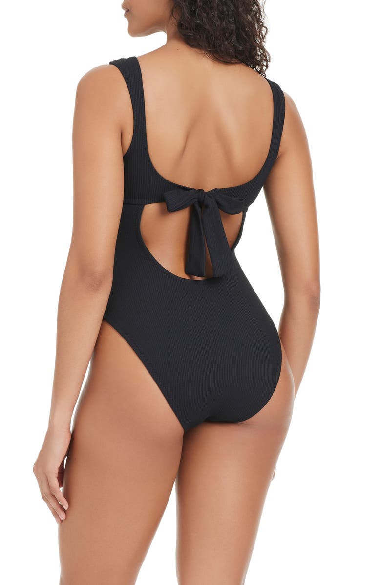 Sanctuary Open Back One-Piece Swimsuit, Alternate, color, Black
