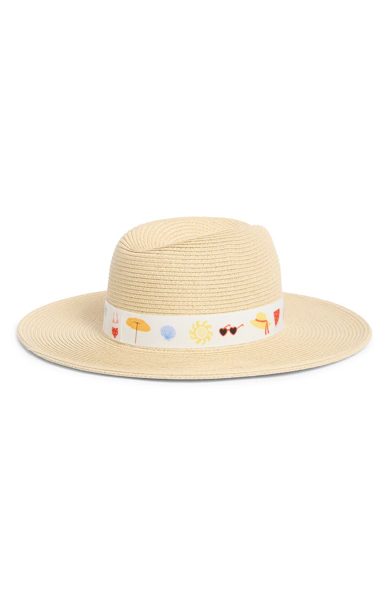 BCBG Icon Print Band Panama Hat, Alternate, color, Natural