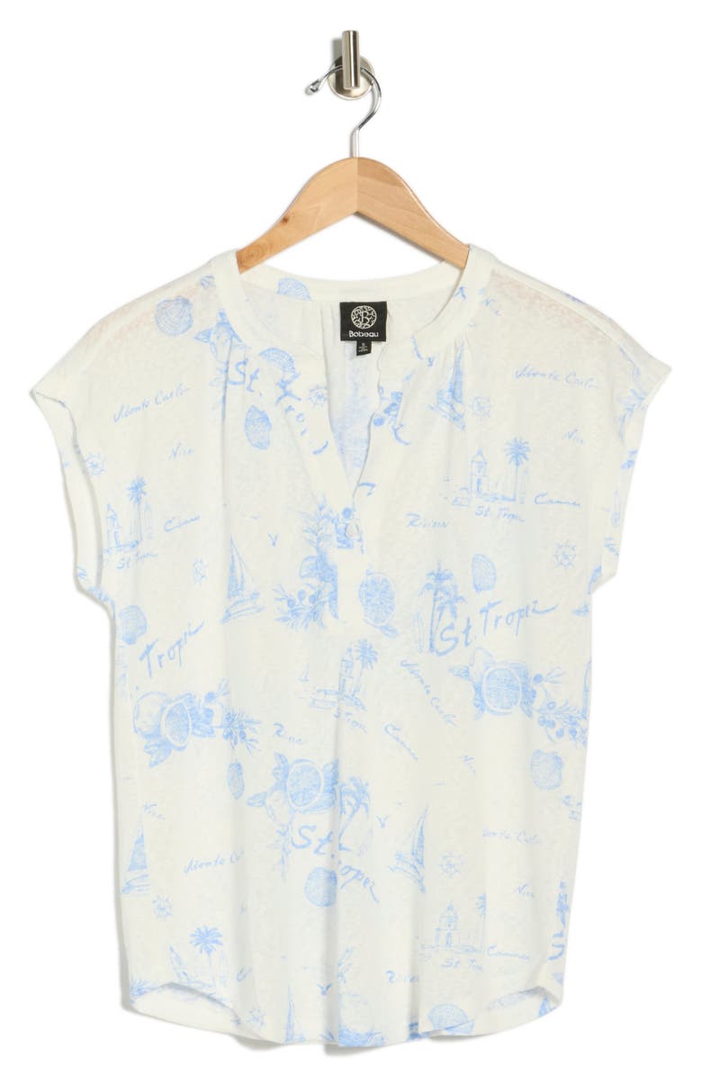 Bobeau Split Neck Top, Main, color, White/ Ultramarine-