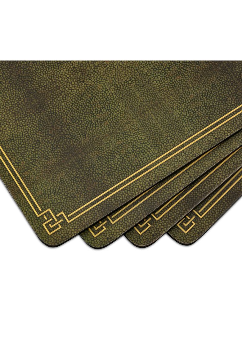 Shagreen Leather Set of 4 Cork Back Placemats, Alternate, color, Green