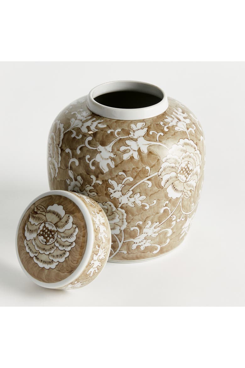 Province Lotus Lidded Jar - Brown & White Chinoiserie, Alternate, color, Brown