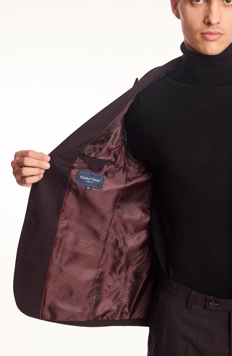 PAISLEY & GRAY Ashton Slim Fit Burgundy Grid Blazer, Alternate, color, Black Burgundy Grid