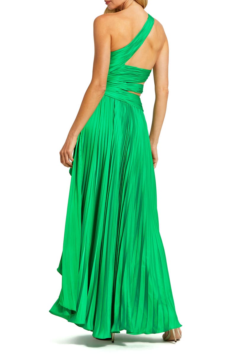 Mac Duggal One Shoulder Pleated Charmeuse Gown with Slit, Alternate, color, Spring Green