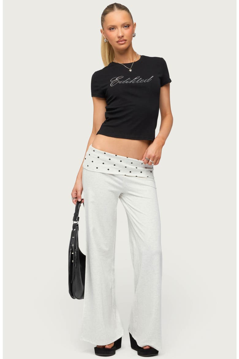 Reeva Polka Dot Foldover Flared Pants, Alternate, color, LIGHT-GRAY-MELANGE