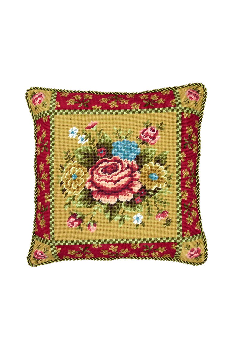 Abby Floral Bouquet Needlepoint Accent Pillow, Main, color, Red